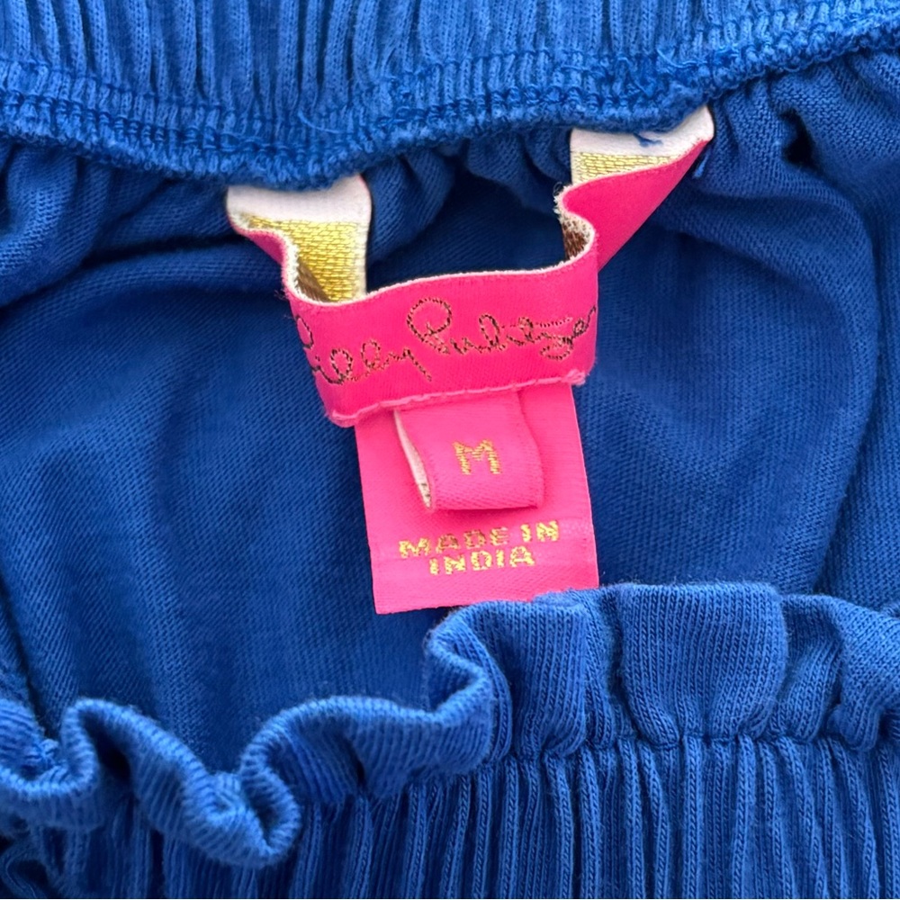 Lilly Pulitzer Fayette Off-The-Shoulder Top Blue MEDIUM crochet lace coastal - Picture 7 of 10